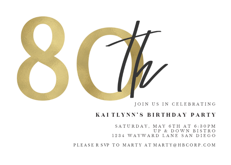 Golden Numerals 80 - Birthday Invitation Template (Free)